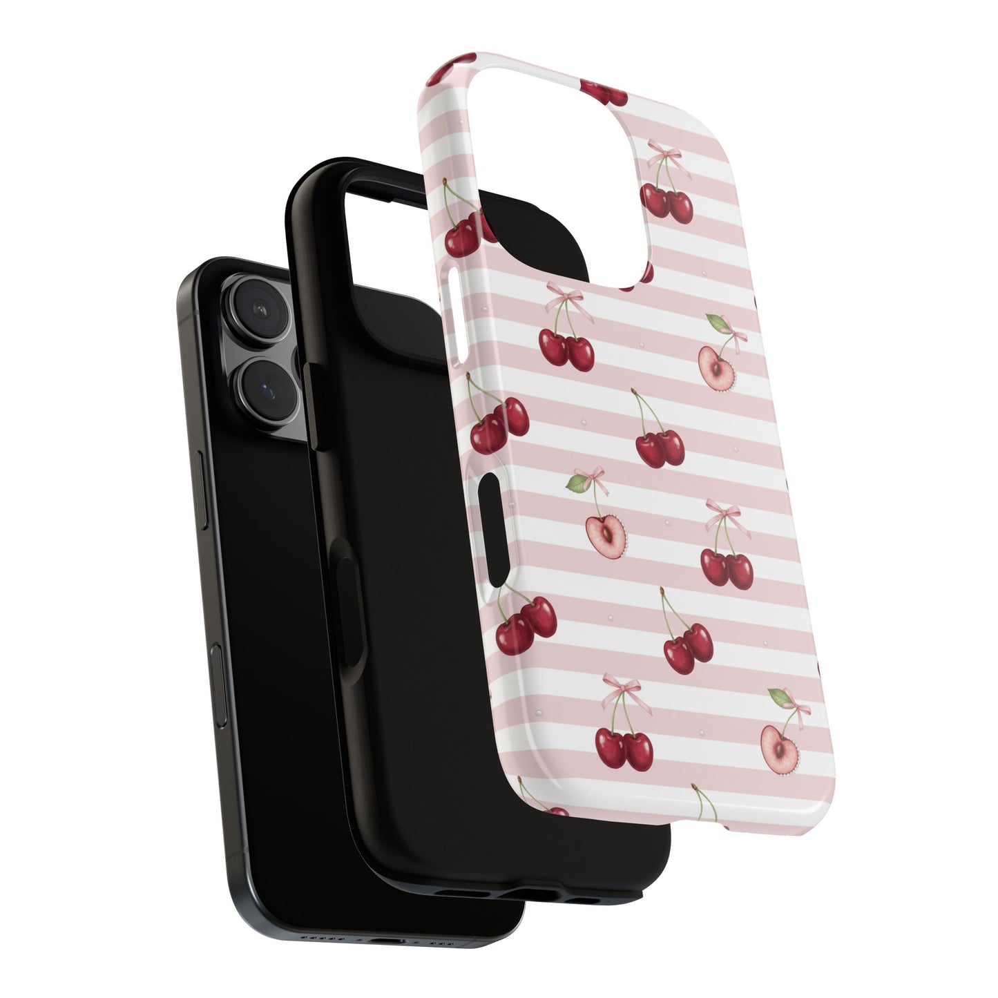 Pink Cherry Stripe Phone Case | Cute Coquette Aesthetic Protective Tough Case