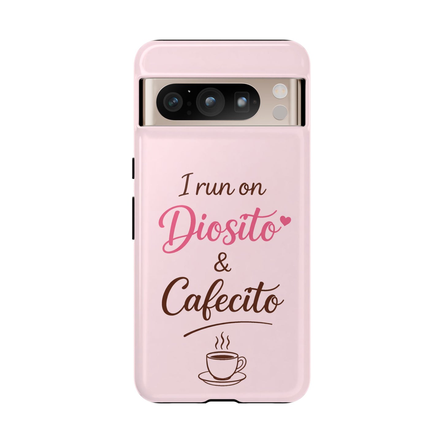 I Run on Diosito y Cafecito Phone Case, Pink Aesthetic Latina Faith Coffee Case, Girly Protective iPhone Samsung Cover