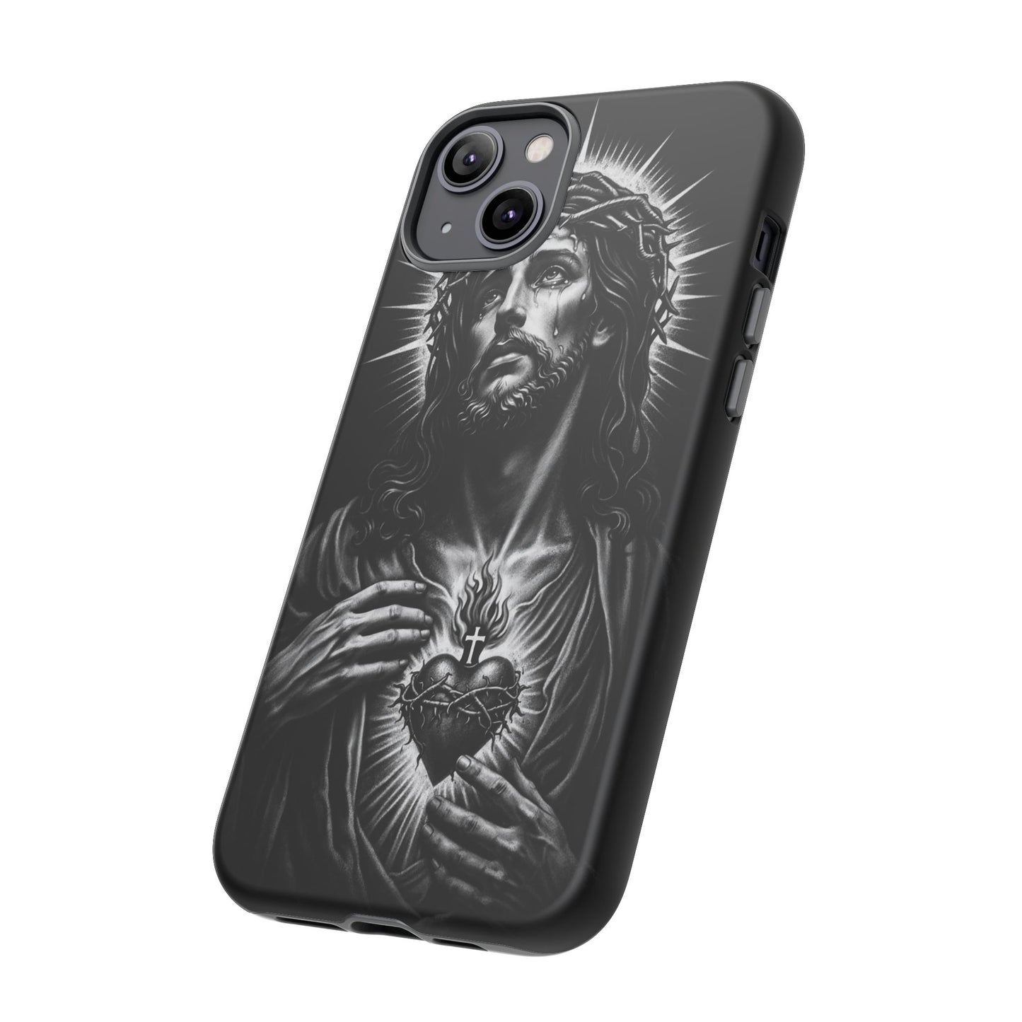 Jesus Sacred Heart Phone Case Black White Christian Faith Aesthetic