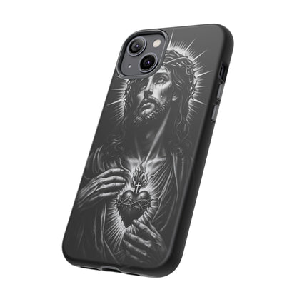 Jesus Sacred Heart Phone Case Black White Christian Faith Aesthetic