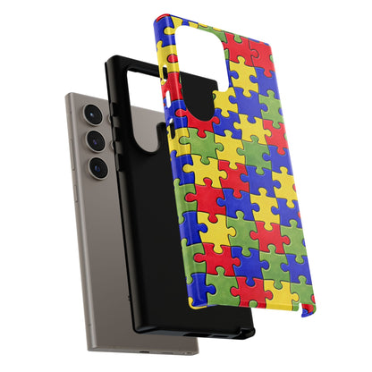 Colorful Puzzle Phone Case, Autism Awareness Jigsaw Design, Tough Protective Case, iPhone & Samsung Case, Vibrant Puzzle Pattern