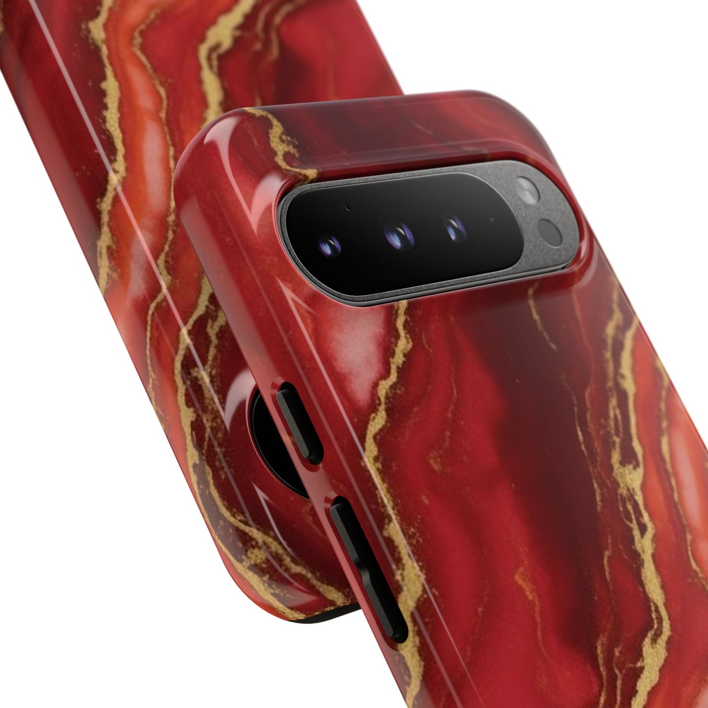 Red Agate Marble Phone Case – Gold Vein Luxury Stone Tough Case (iPhone, Samsung, Pixel)