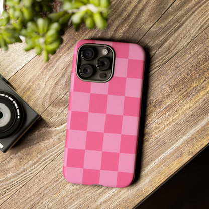 Pink Checkerboard Phone Case | Cute Aesthetic Checkered iPhone & Samsung Tough Case