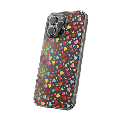 Colorful Heart Clear Phone Case | Impact-Resistant Valentine Aesthetic Case