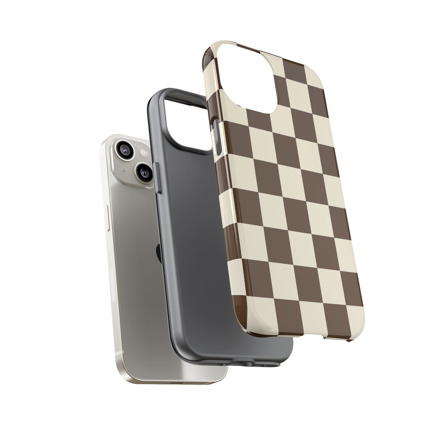 Mocha Checkerboard Phone Case | Neutral Aesthetic Checkered iPhone & Samsung Tough Case