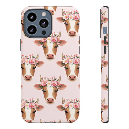 Floral Cow Phone Case – Cute Pink Cow Print Tough Protective Case for Iphone, Samsung Galaxy and Pixel