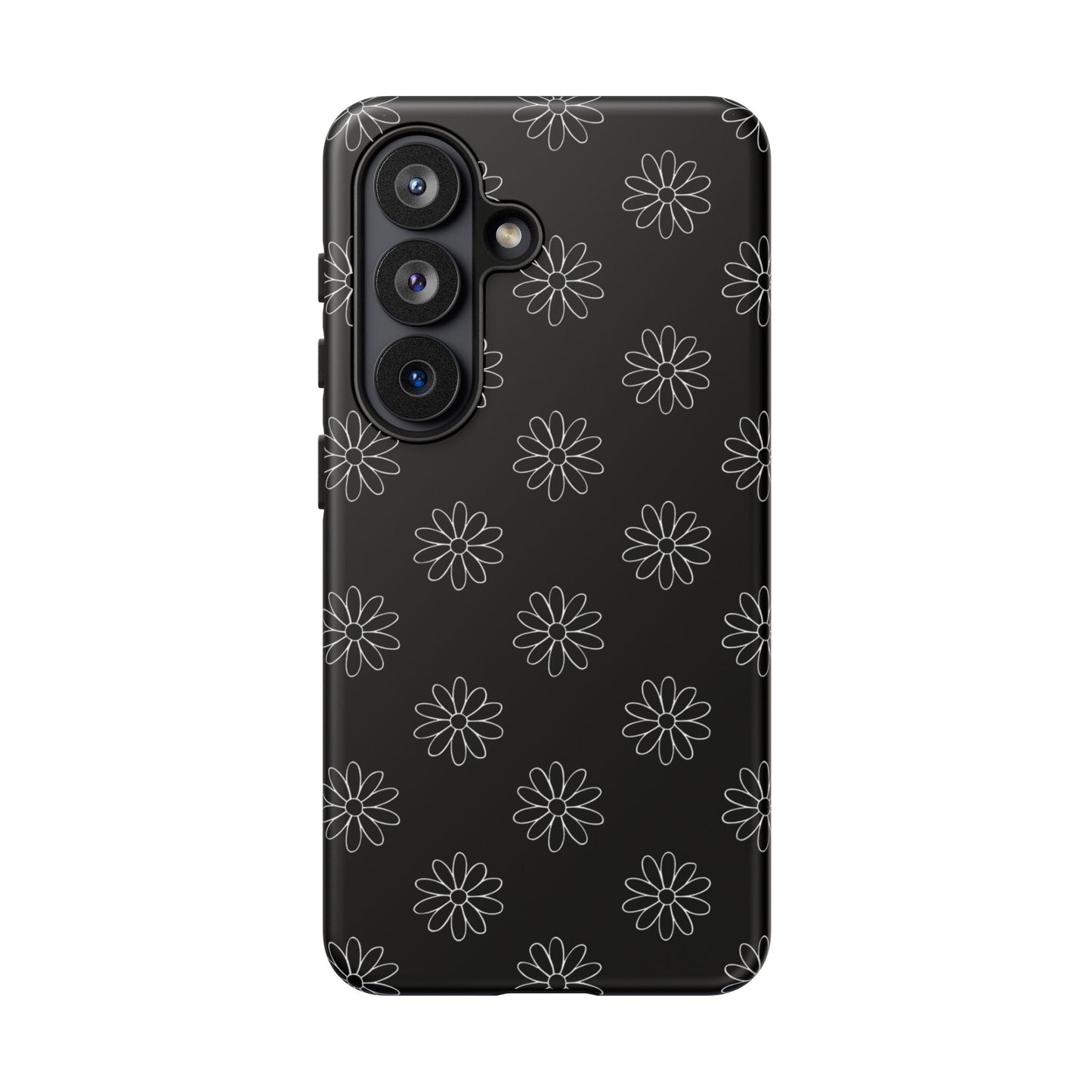 Black Daisy Floral Phone Case – Slim Protective Tough Case for Iphone, Samsung Galaxy and Pixel