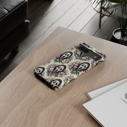 Floral Ghost Face Aesthetic Phone Case – Cute Spooky Tough Cover