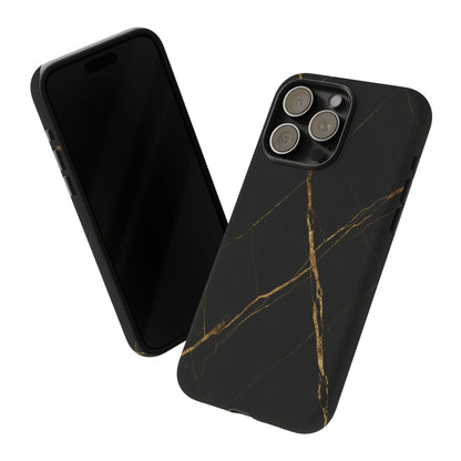 Black Marble Phone Case with Gold Veins | Minimal Luxury Tough Case