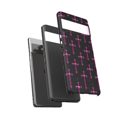 Neon Pink Cross Pattern Phone Case | Tough Protective Case for Iphone, Samsung Galaxy and Pixel