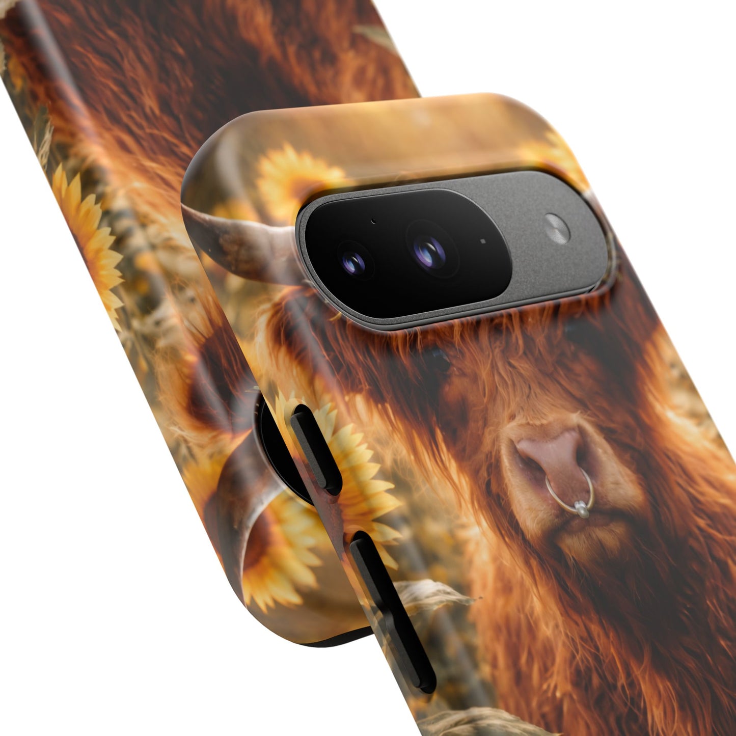 Highland Cow Sunflower Phone Case | Floral Farmhouse iPhone, Samsung Galaxy and Pixel Cover