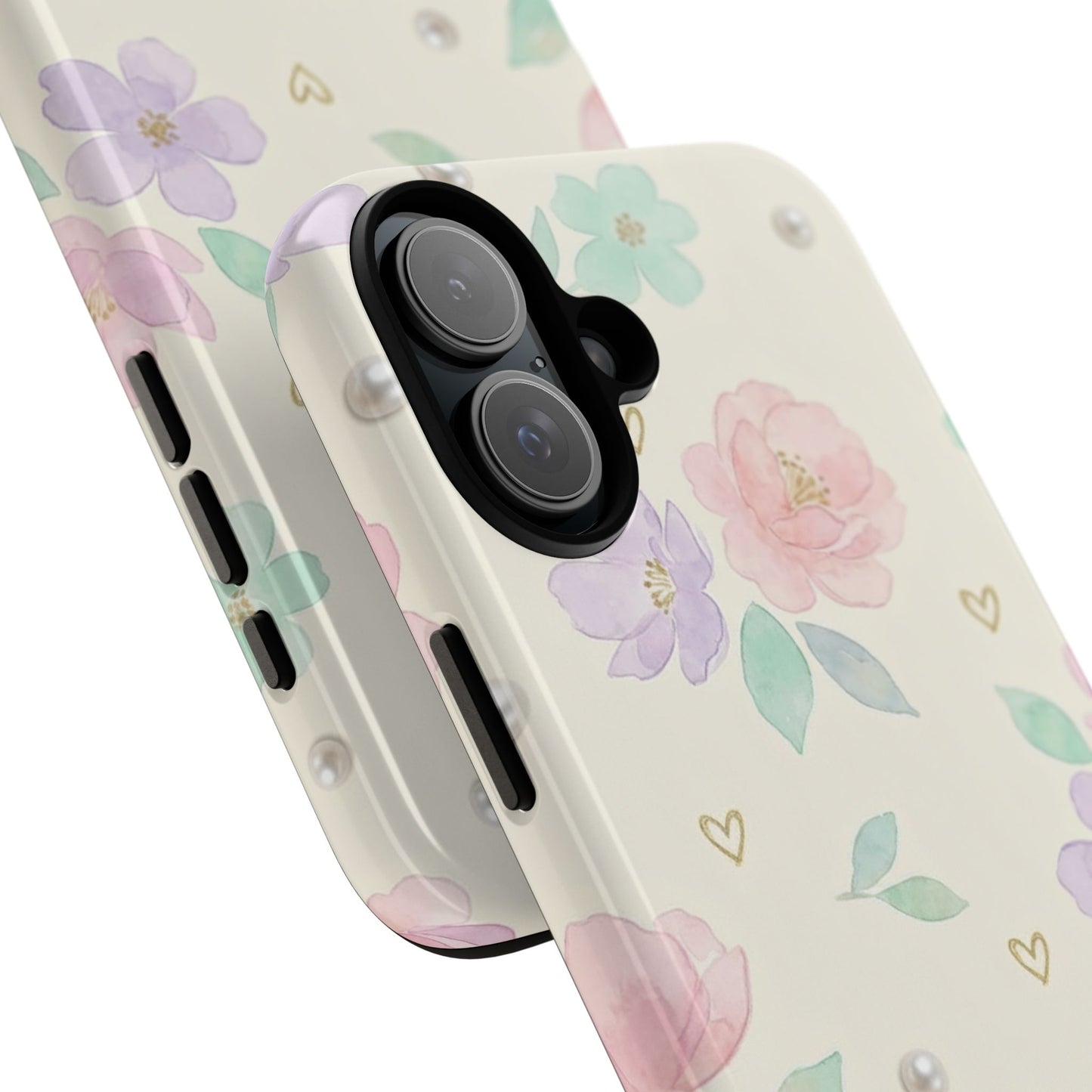Pastel Floral Phone Case – Coquette Watercolor Flower Hearts Tough Case (iPhone, Samsung, Pixel)