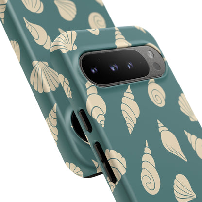 Seashell Pattern Phone Case | Teal Coastal Shells Tough Case for Iphone, Samsung Galaxy and Pixel
