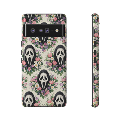Floral Ghost Face Aesthetic Phone Case – Cute Spooky Tough Cover