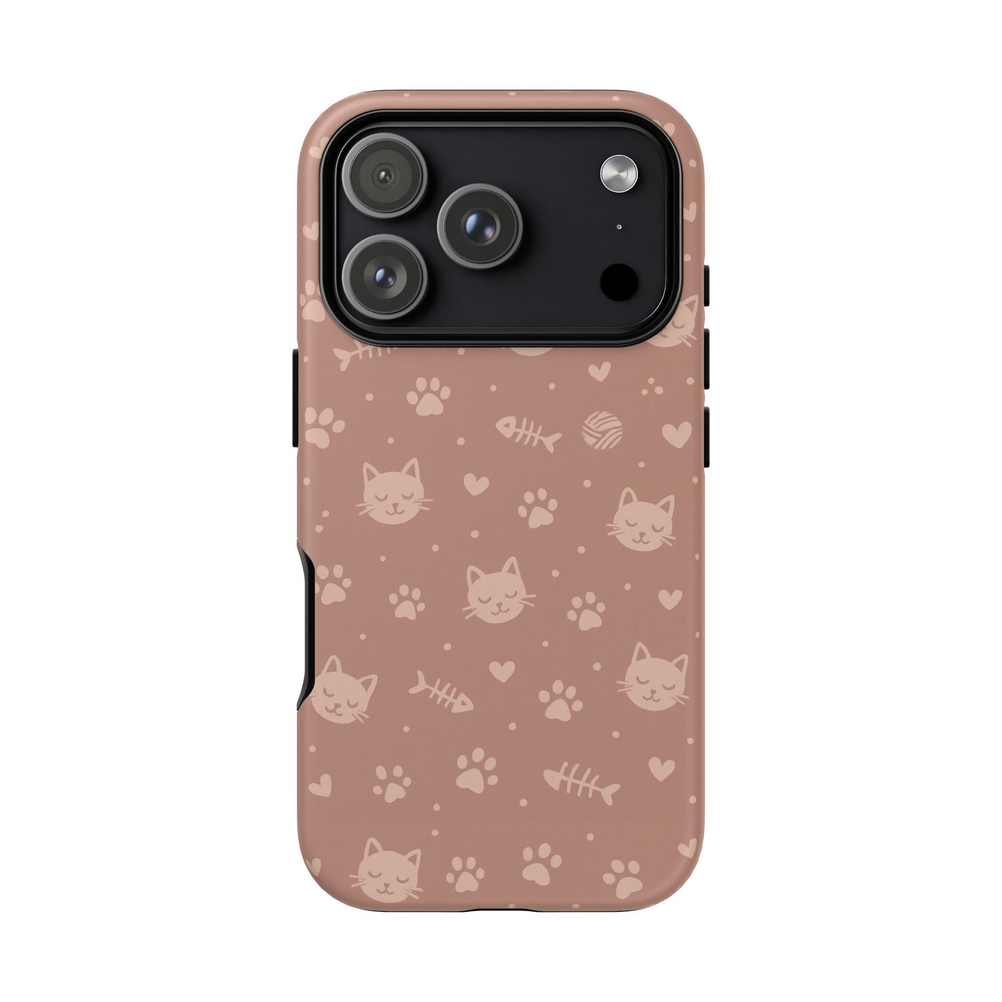 Cute Cat Pattern Phone Case | Paw Prints, Fishbone & Yarn Design Tough Case