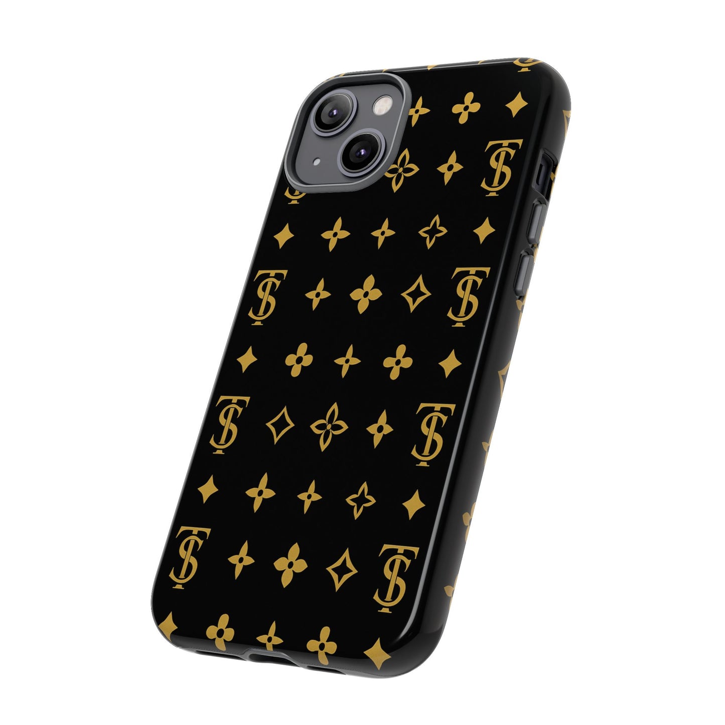 Gold Monogram Pattern Tough Phone Case | Black & Gold Luxury Design for Iphone, Samsung Galaxy and Pixel