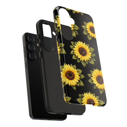 Sunflower Floral Tough Phone Case – Black Background Protective Cover for Iphone, Samsung Galaxy and Pixel
