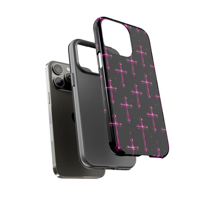 Neon Pink Cross Pattern Phone Case | Tough Protective Case for Iphone, Samsung Galaxy and Pixel