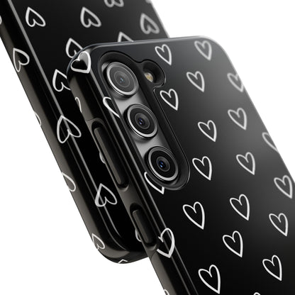 Doodle Heart Phone Case – Minimal Black & White Heart Pattern | Tough Protective Case