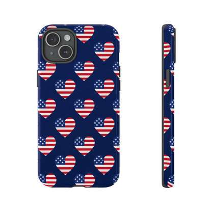 Patriotic American Flag Heart Phone Case – Tough Shockproof, USA Stars & Stripes for Iphone, Samsung Galaxy and Pixel