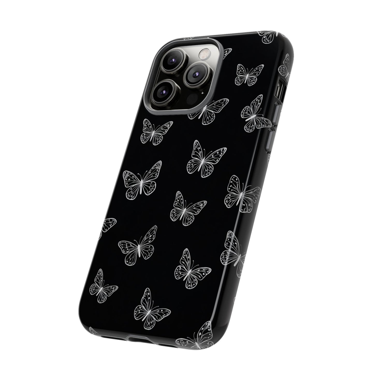 White Butterfly Pattern Phone Case – Dark Aesthetic Monochrome Tough Cover