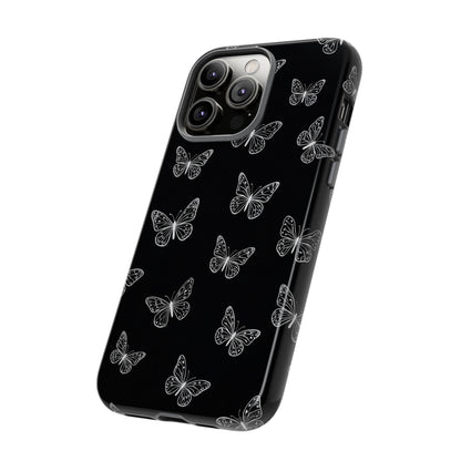 White Butterfly Pattern Phone Case – Dark Aesthetic Monochrome Tough Cover