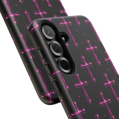 Neon Pink Cross Pattern Phone Case | Tough Protective Case for Iphone, Samsung Galaxy and Pixel