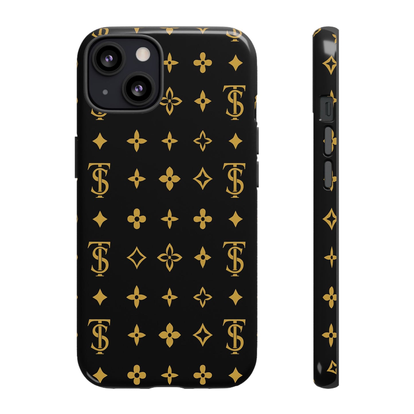 Gold Monogram Pattern Tough Phone Case | Black & Gold Luxury Design for Iphone, Samsung Galaxy and Pixel