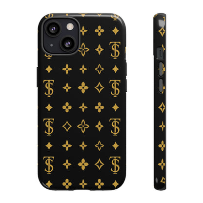 Gold Monogram Pattern Tough Phone Case | Black & Gold Luxury Design for Iphone, Samsung Galaxy and Pixel