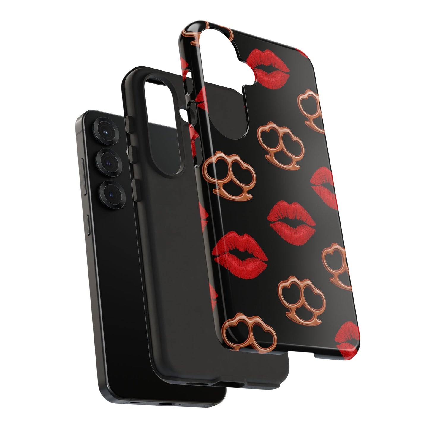 Red Lipstick & Knuckle Duster Phone Case | Bold Kiss Print Tough Protective Cover for Iphone, Samsung Galaxy and Pixel