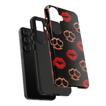 Red Lipstick & Knuckle Duster Phone Case | Bold Kiss Print Tough Protective Cover for Iphone, Samsung Galaxy and Pixel