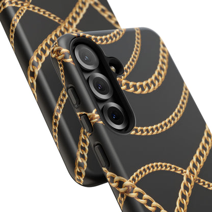 Luxury Gold Chain Phone Case – Black Designer Style Tough Protective Cover for Iphone, Samsung Galaxy and Pixel