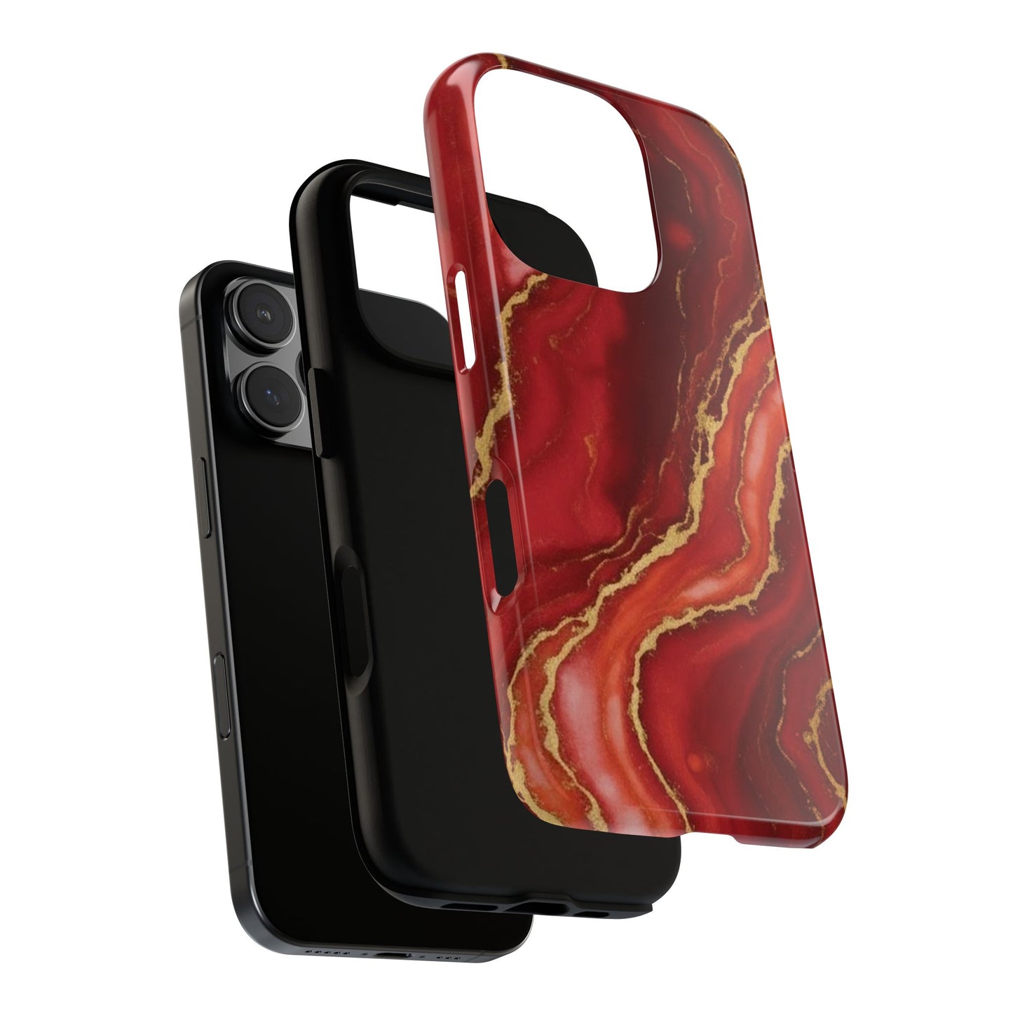Red Agate Marble Phone Case with Gold Veins – Luxury Tough iPhone & Samsung Case