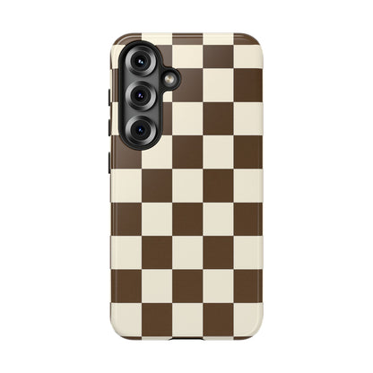 Mocha Checkerboard Phone Case | Neutral Aesthetic Checkered iPhone & Samsung Tough Case