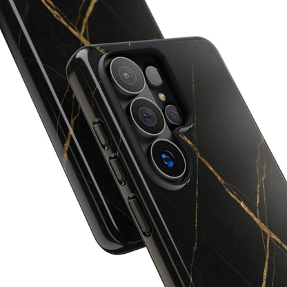 Black Marble Phone Case with Gold Veins – Luxury Minimal Aesthetic Tough Case