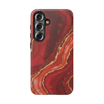 Red Agate Marble Phone Case – Gold Vein Luxury Stone Tough Case (iPhone, Samsung, Pixel)