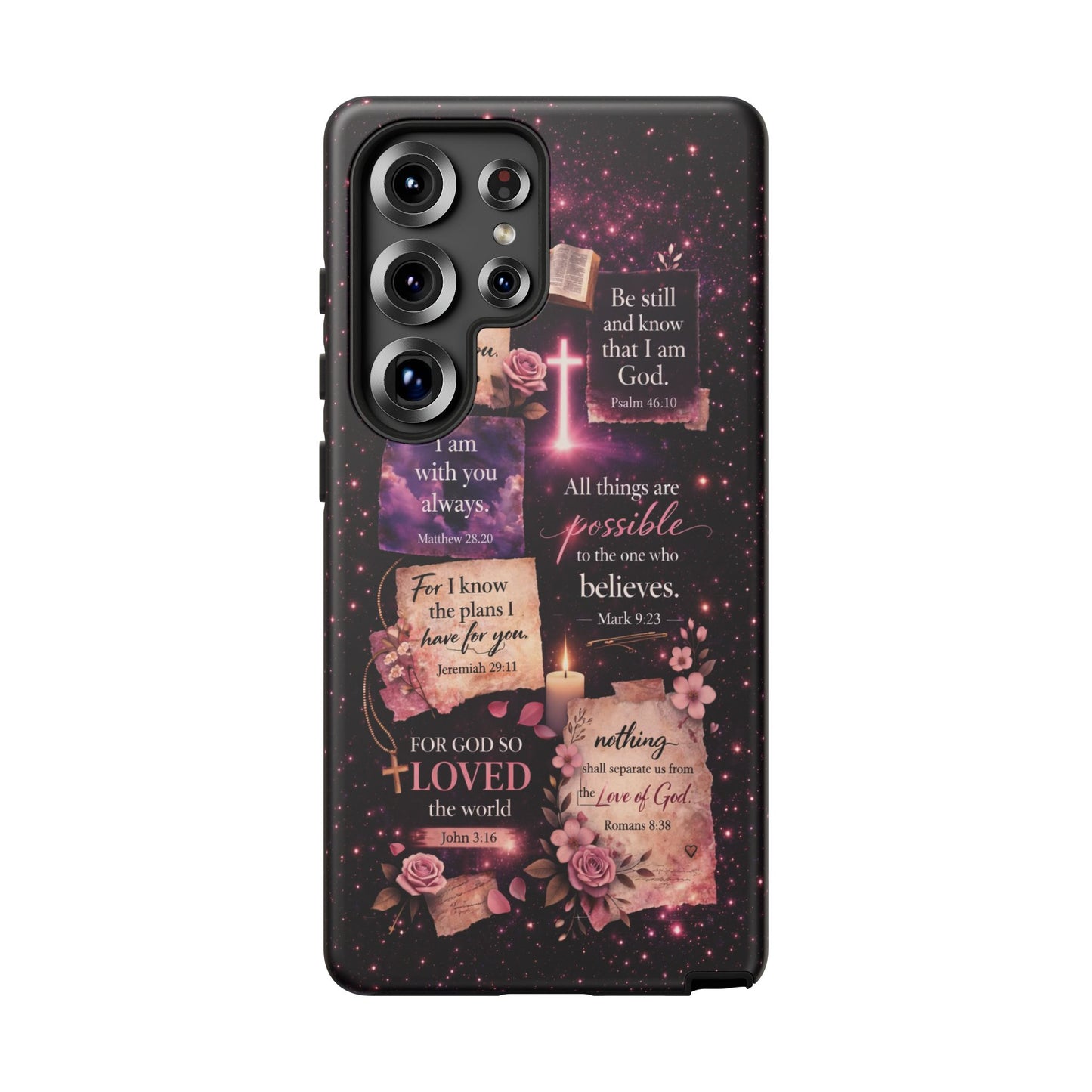 Christian Bible Verse Phone Case Pink Floral Faith Tough Protective Cover Gift