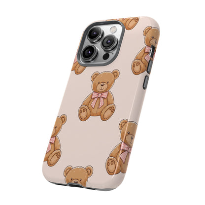 Teddy Bear Phone Case | Cute Coquette Aesthetic Pink Bear Pattern Case | Kawaii Soft Girl iPhone & Samsung Tough Protective Case