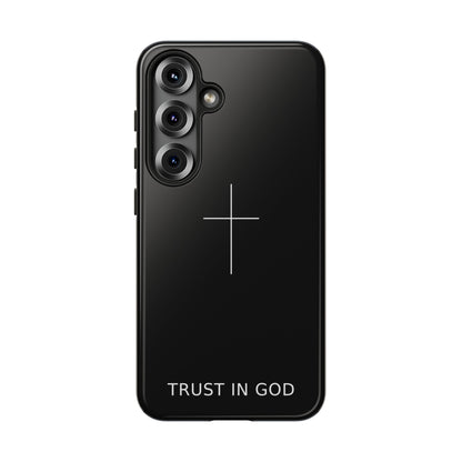 Trust in God Phone Case Minimal Cross Christian Black Tough Cover