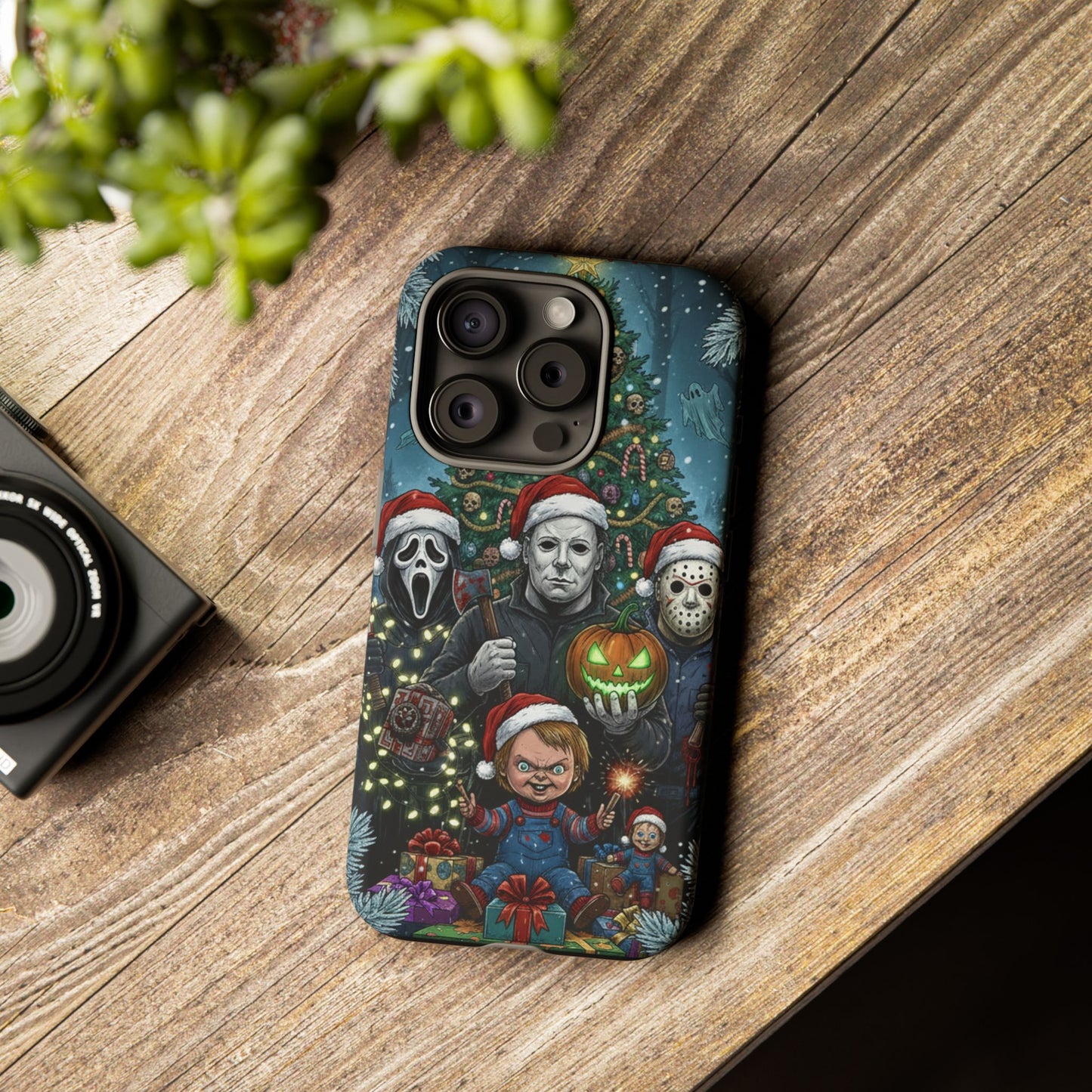 Christmas Horror Phone Case – Festive Slasher Collage Tough Case (iPhone, Samsung, Pixel)