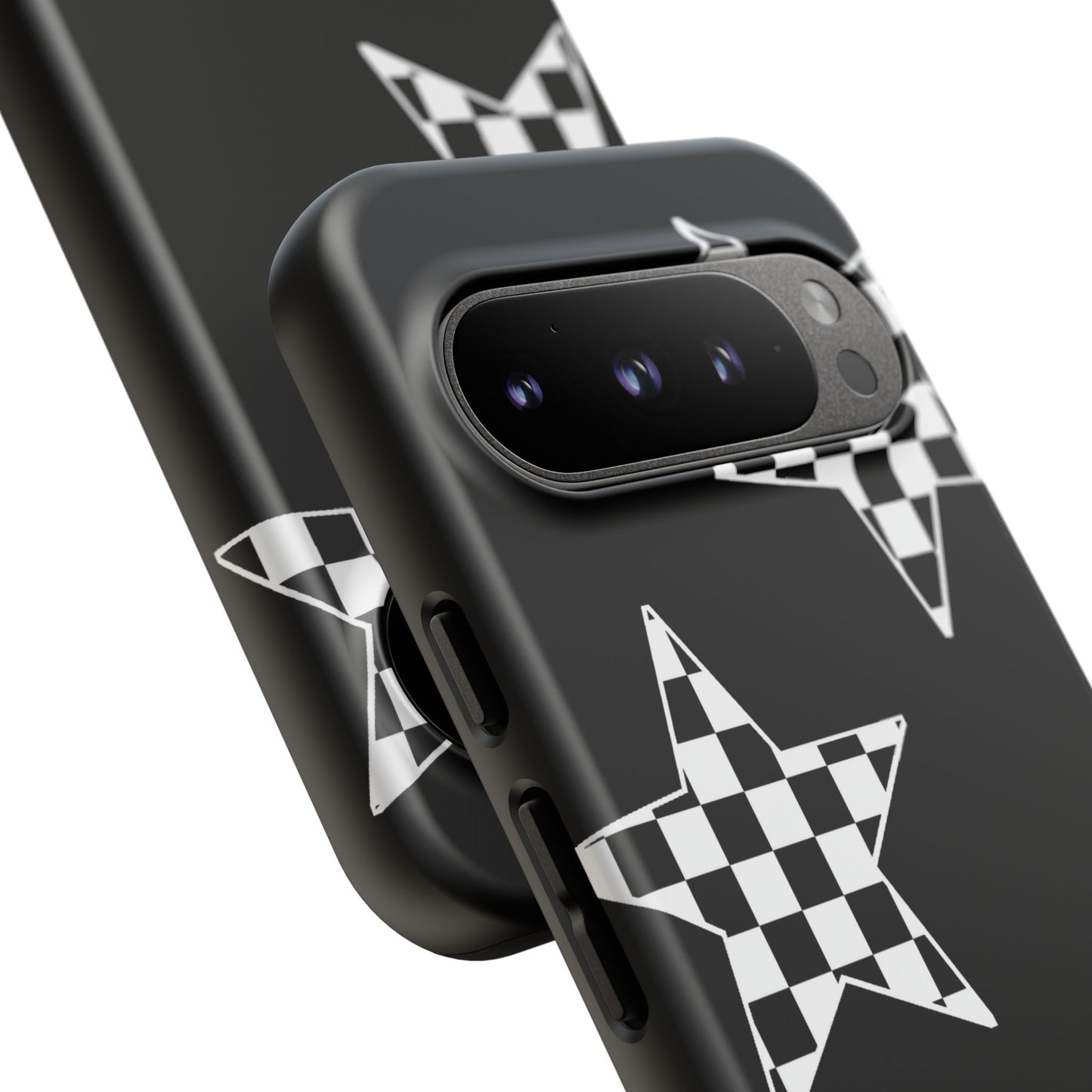 Checkered Star Tough Phone Case – Black Retro Graphic Protective Cover for Iphone, Samsung Galaxy and Pixel