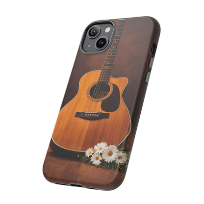 Acoustic Guitar Daisy Phone Case | Rustic Music Lover Tough Cover