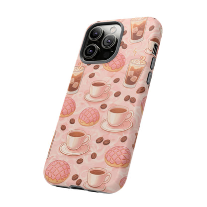 Cute Coffee & Pink Concha Phone Case – Coffee Lover Aesthetic Latte Pattern Tough Case