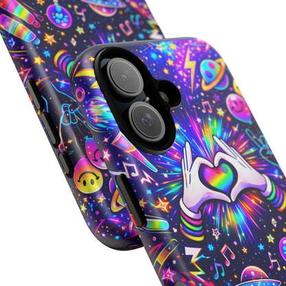 Rainbow Heart Hands Phone Case – Neon Galaxy EDM Festival Tough Cover