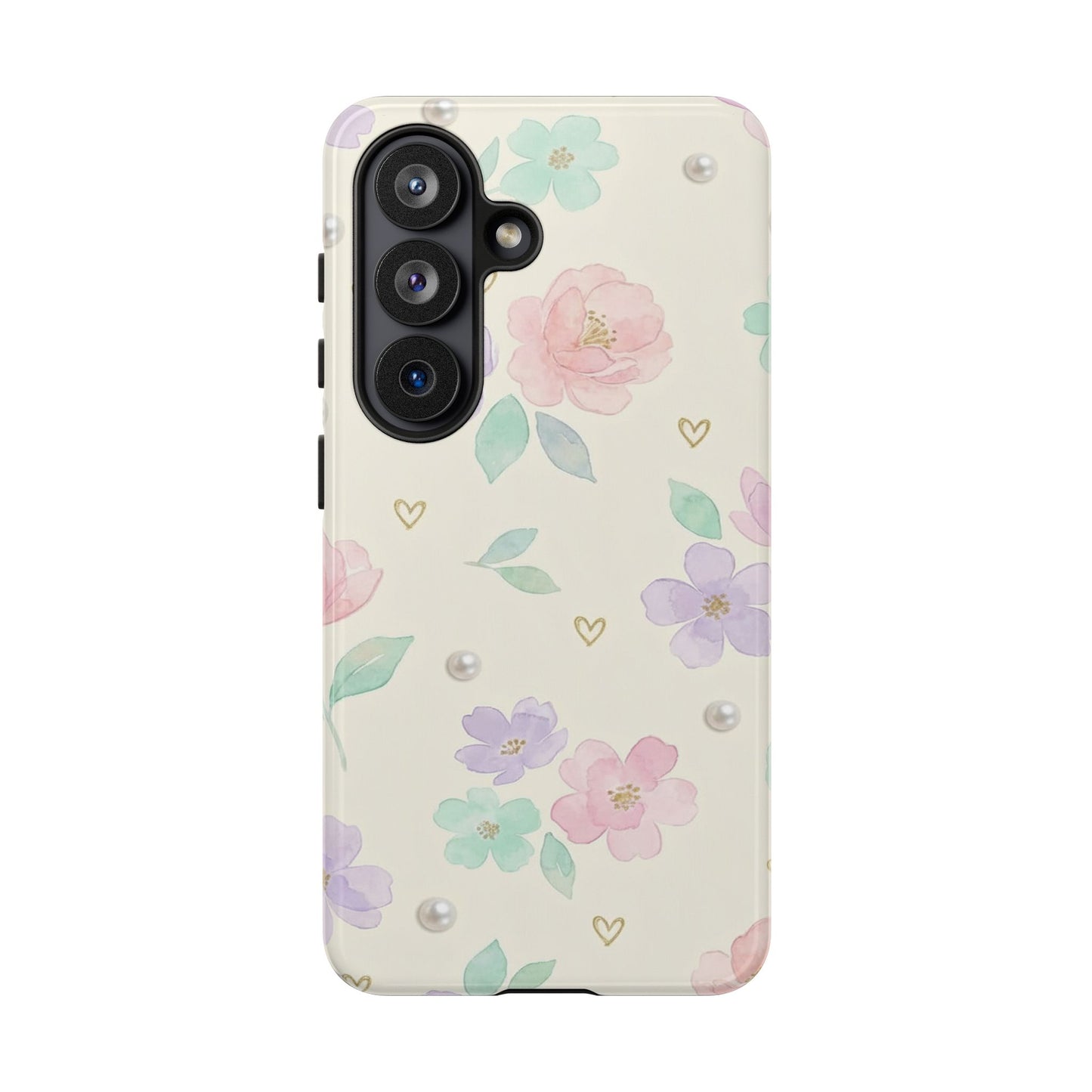 Pastel Floral Phone Case – Coquette Watercolor Flower Hearts Tough Case (iPhone, Samsung, Pixel)