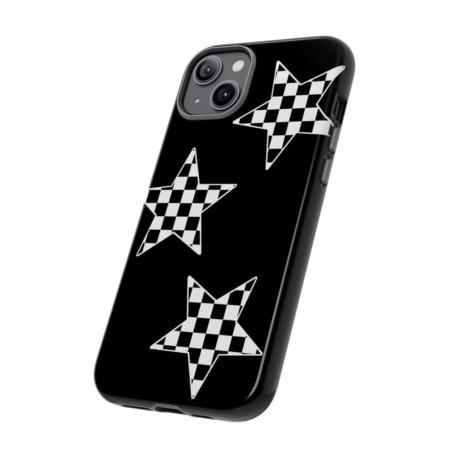 Checkered Star Tough Phone Case – Black Retro Graphic Protective Cover for Iphone, Samsung Galaxy and Pixel