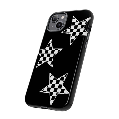 Checkered Star Tough Phone Case – Black Retro Graphic Protective Cover for Iphone, Samsung Galaxy and Pixel