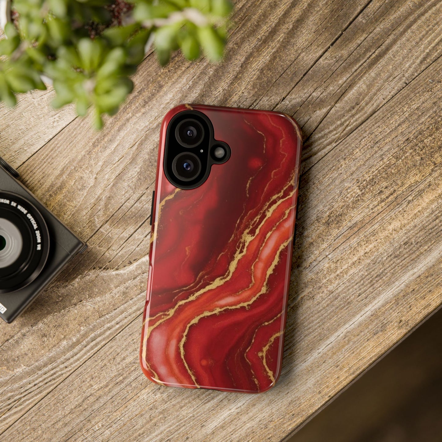 Red Agate Marble Phone Case – Gold Vein Luxury Stone Tough Case (iPhone, Samsung, Pixel)