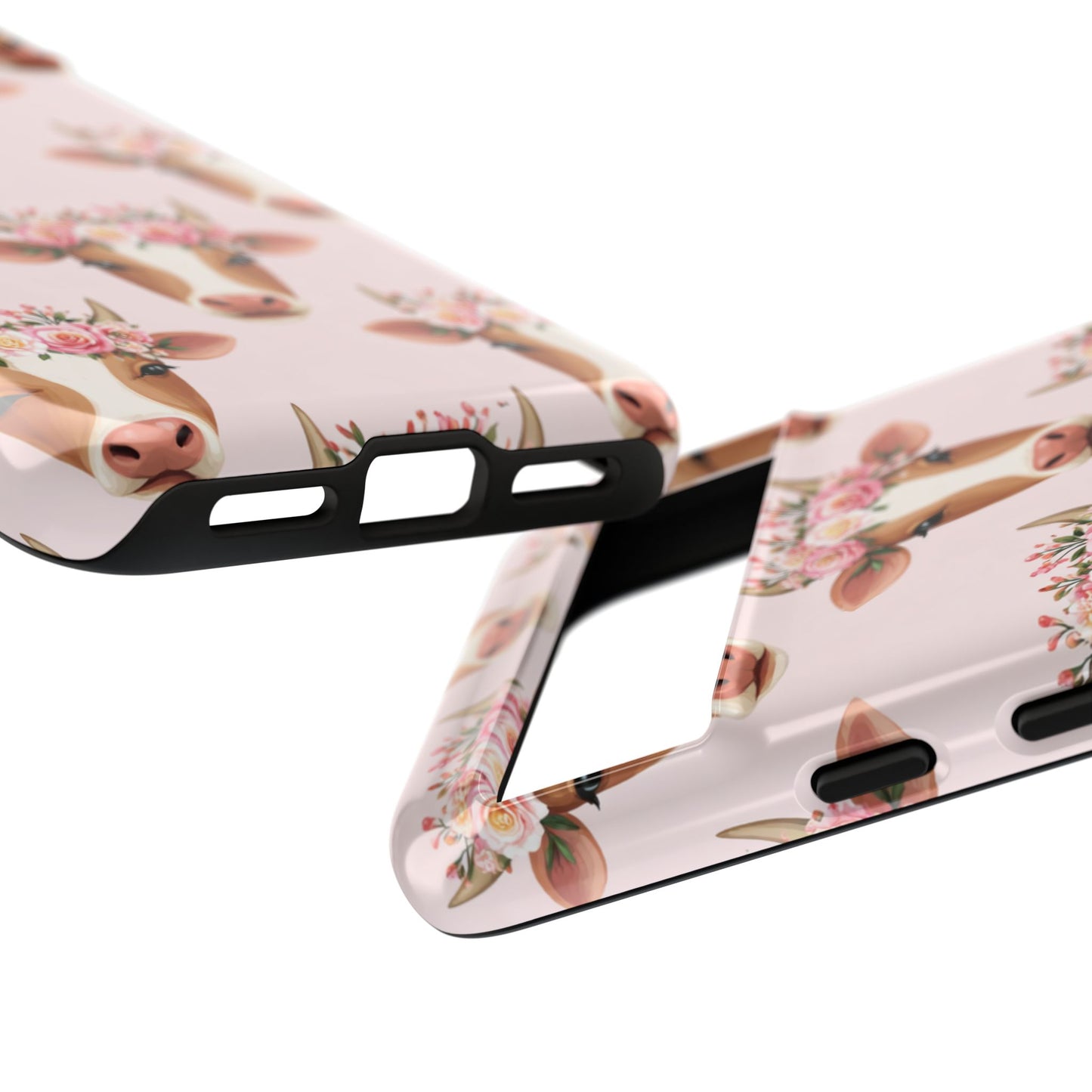 Floral Cow Phone Case – Cute Pink Cow Print Tough Protective Case for Iphone, Samsung Galaxy and Pixel
