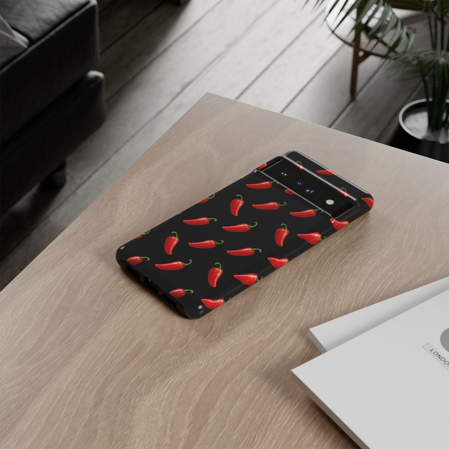 Spicy Chili Pepper Phone Case – Black Cute Hot Pepper Tough Cover for Iphone, Samsung Galaxy and Pixel